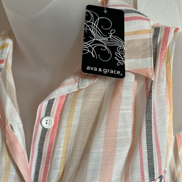 Ava & Grace vertical Striped Pastel Front Toe Tank Blouse Top Shirt Small S NWT - Picture 4 of 6